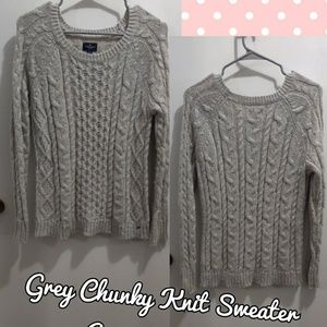 Grey Chunky Knit Cable Sweater